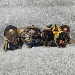 Lizzie High Wood Dolls Folk Art Primitive - Scarecrow Sunflower Autumn Decor